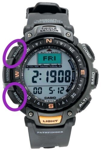 Genuine Casio Pro Trek Pathfinder PAG-40 PRG-40 push button black @ 8:00 & 10:00