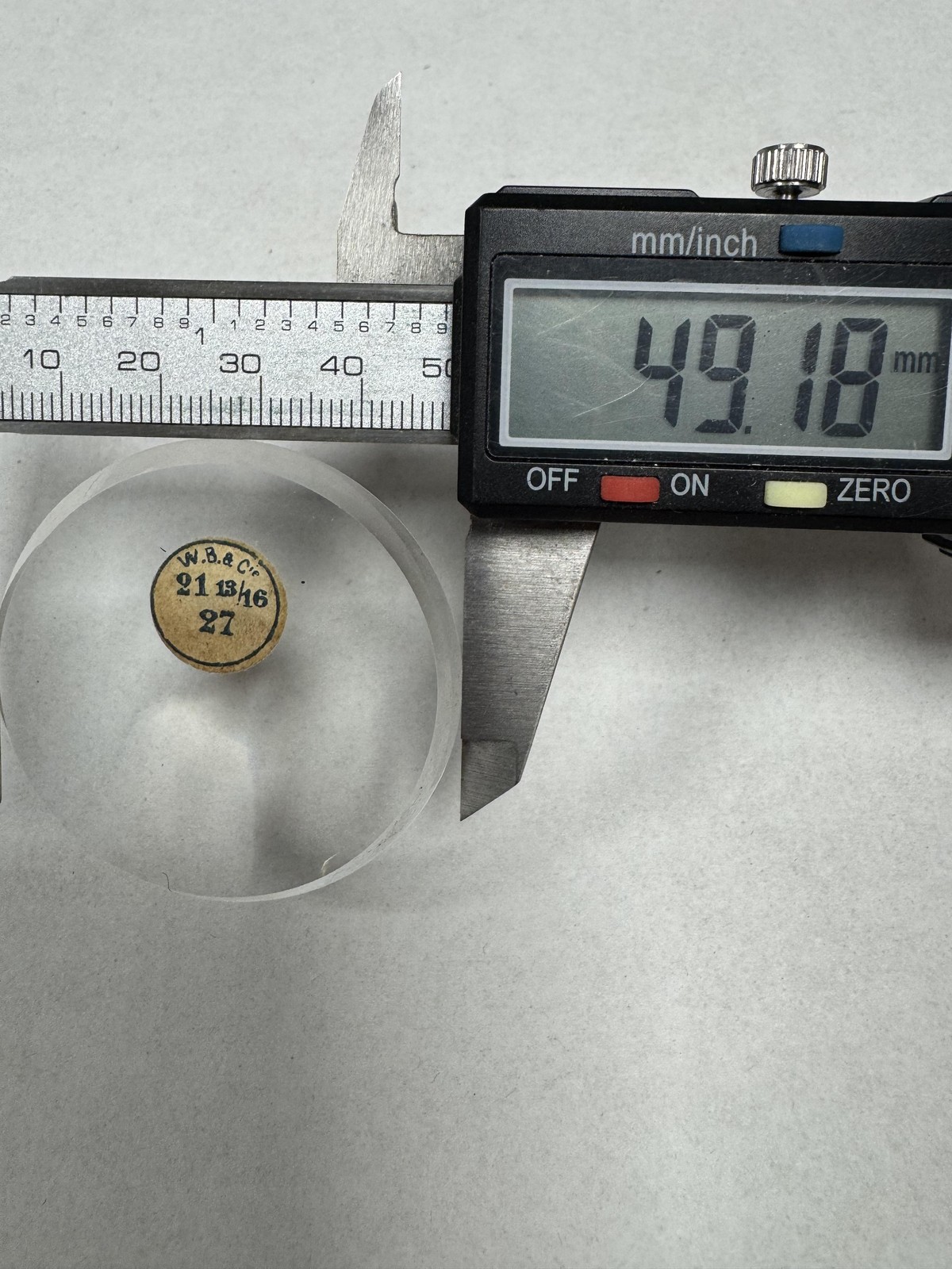 Vintage W.B.&C. Pocket Watch Mineral Crystal Domed 49.18mm 21 13/16 27 Clear