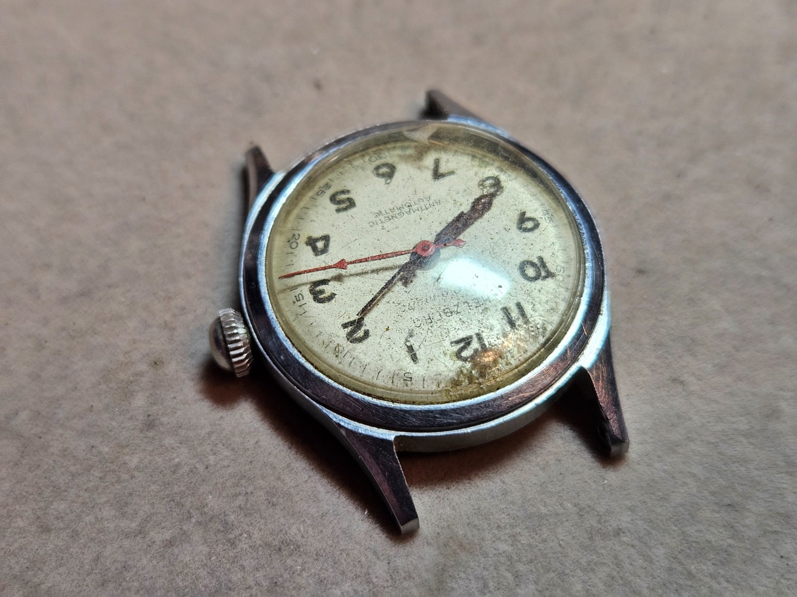 Vintage Helzberg Time-O-Matic Military Dial Auto Watch – Good Bal – Not Working