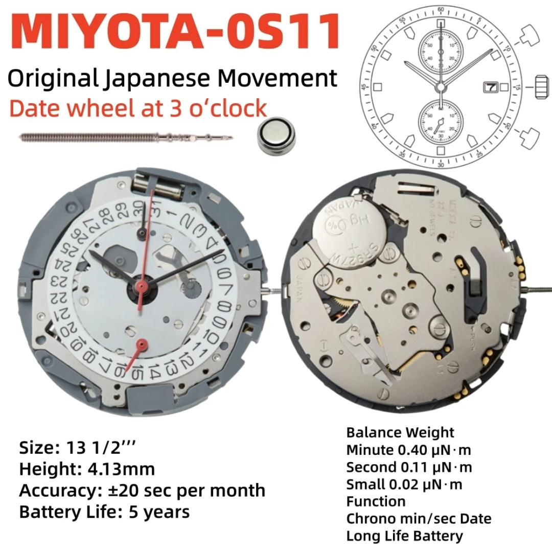 Genuine Miyota 0S11 Chronograph Quartz Watch Movement Date at 3 Japan Made New