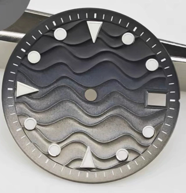 28.5mm Water Ripples Watch Dial Green Lume for Nh35 Nh36 Movement Watch Parts