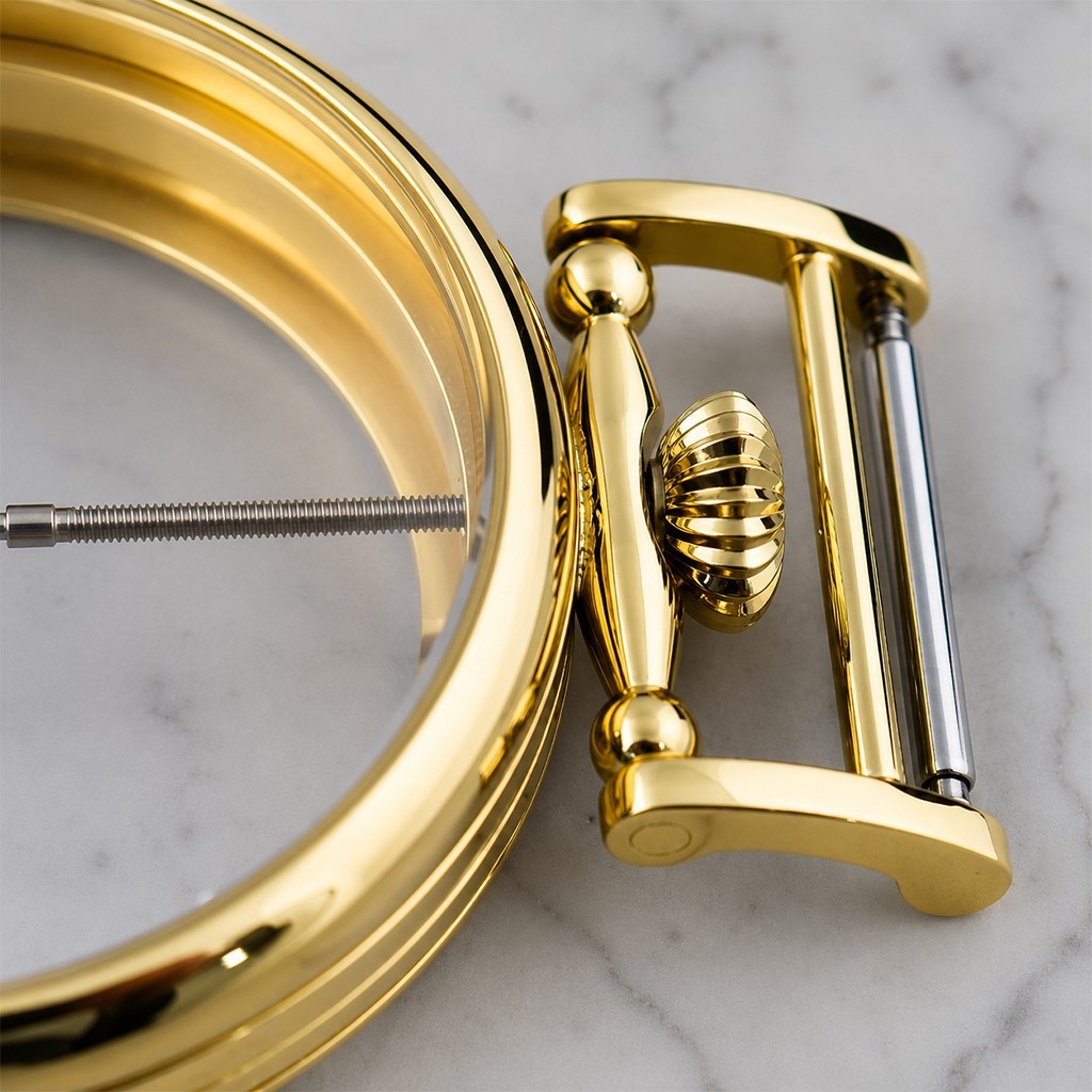 43mm Gold Watch Case 36mm Inner Diameter Mineral Glass TiN Coated Stainless
