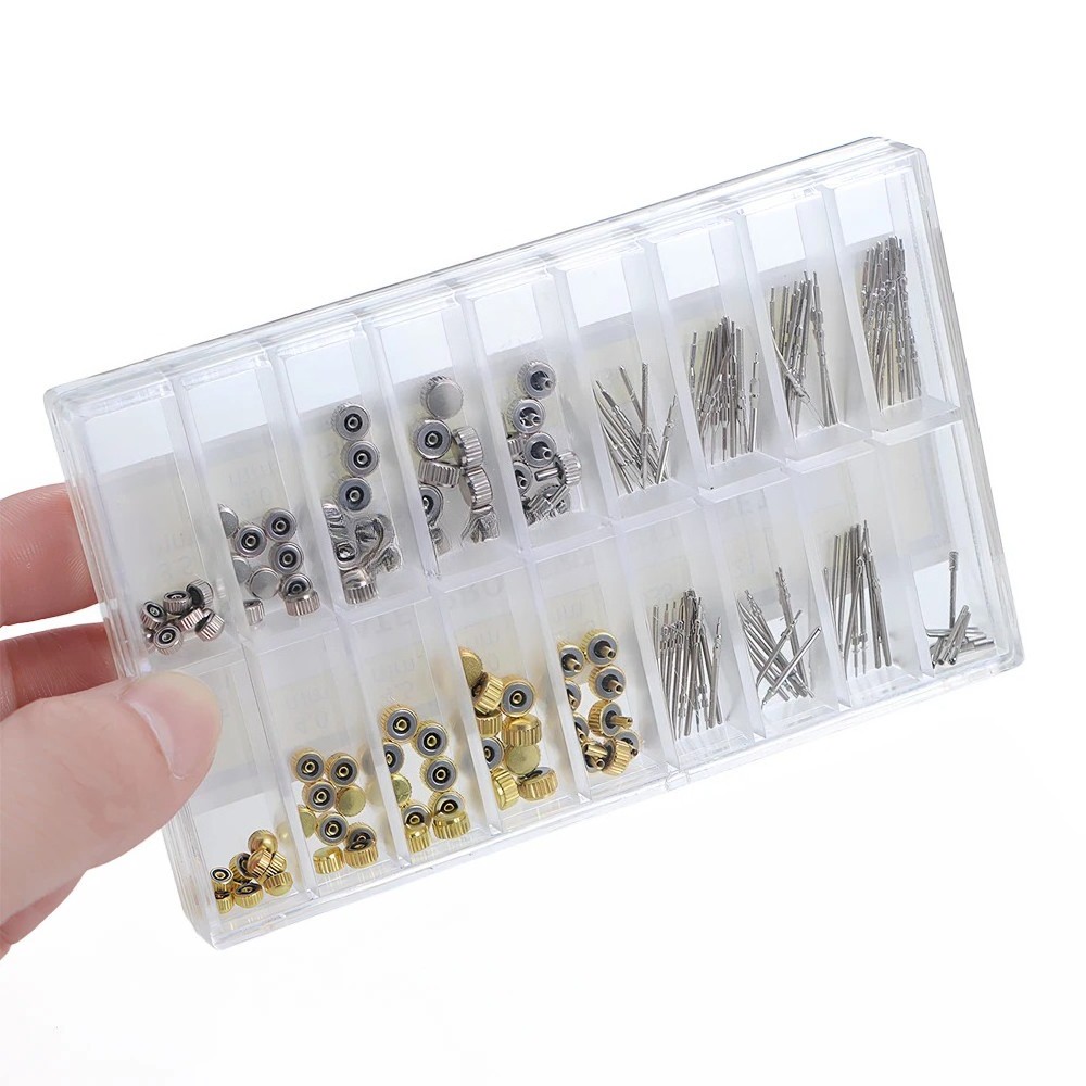 170Pcs/Box Watch Crown Parts Repair Tool Kits Replacement Case Watch Accessories