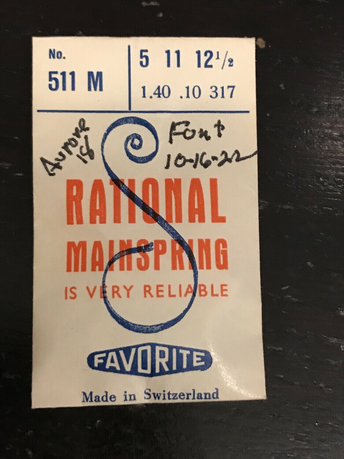 Favorite Rational Mainspring 511M for Font 10, 16, 22 & Aurore 18 – Steel