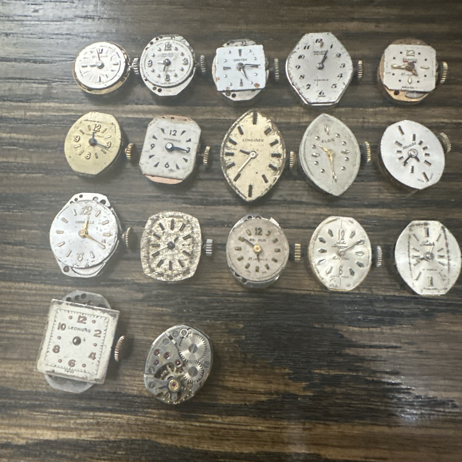 Lot of 17Watch Movement Parts Ladies Elgin Helbros Croton Variety Mechanical