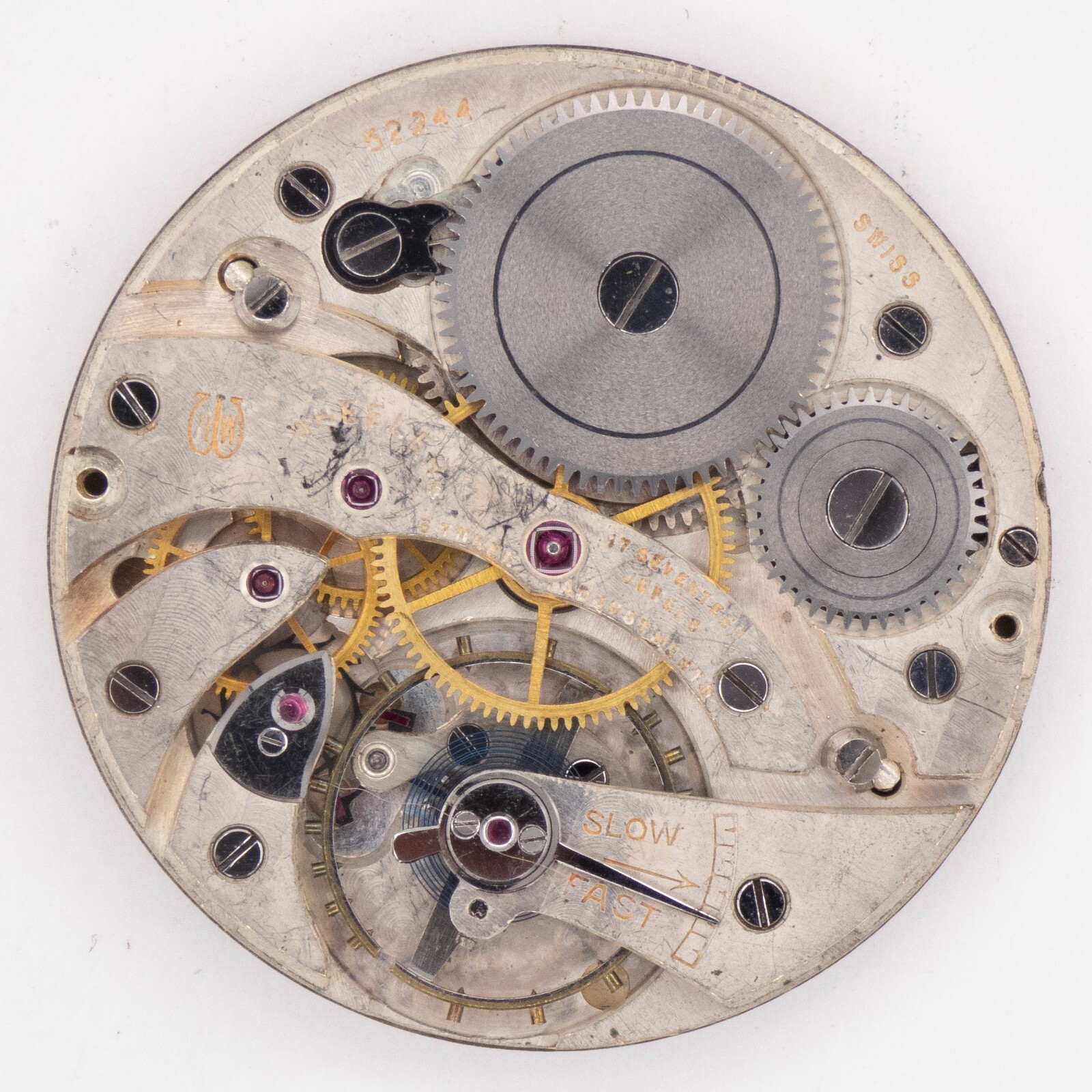 Wheeler 38.6 x 5.2 mm 17-Jewel 3-Adjustment Antique Pocket Watch Movement, Runs
