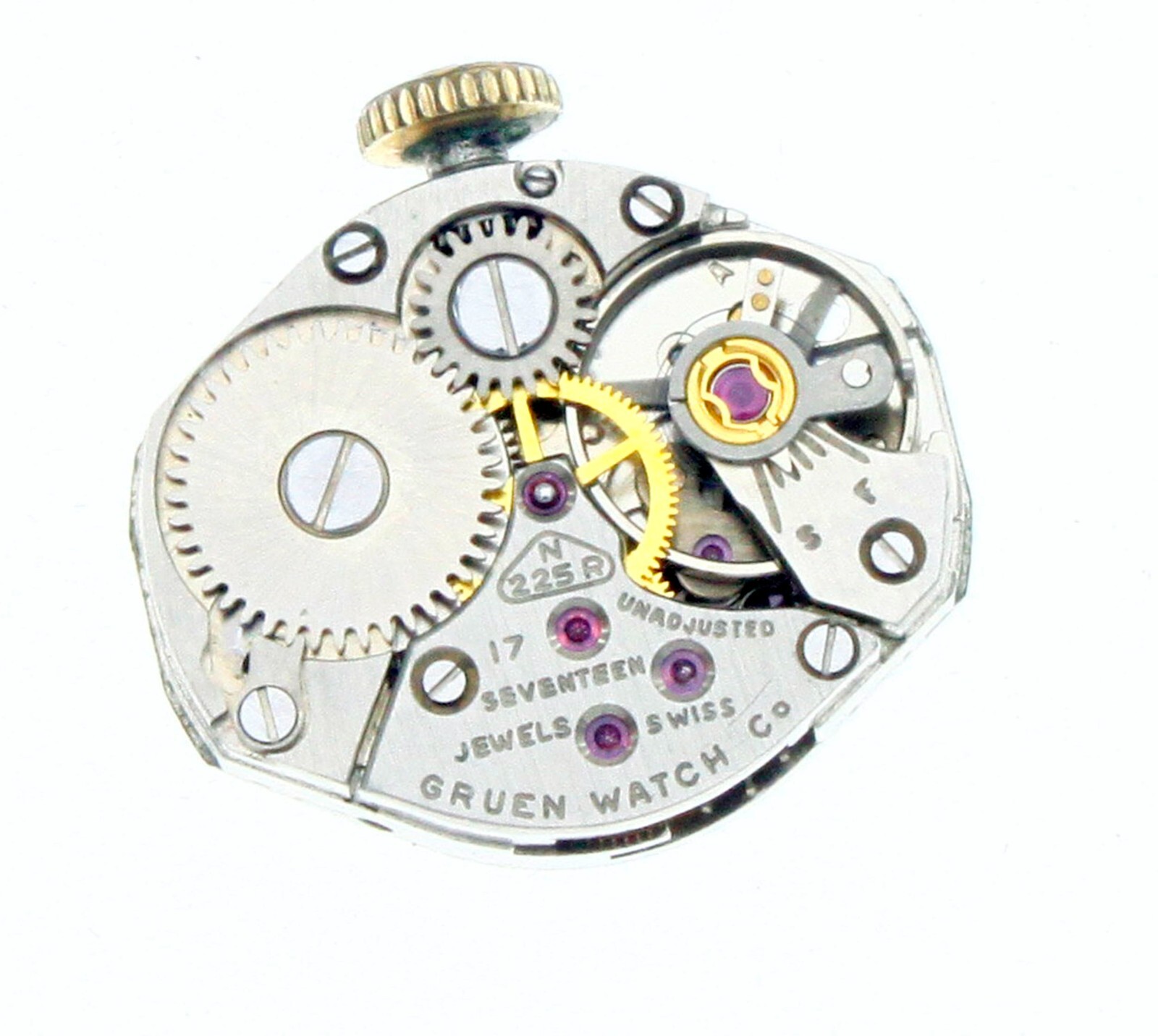Gruen Precision Model N225R Vintage Used 17 J Watch Movement 6.75 x 7.75”’ Runs