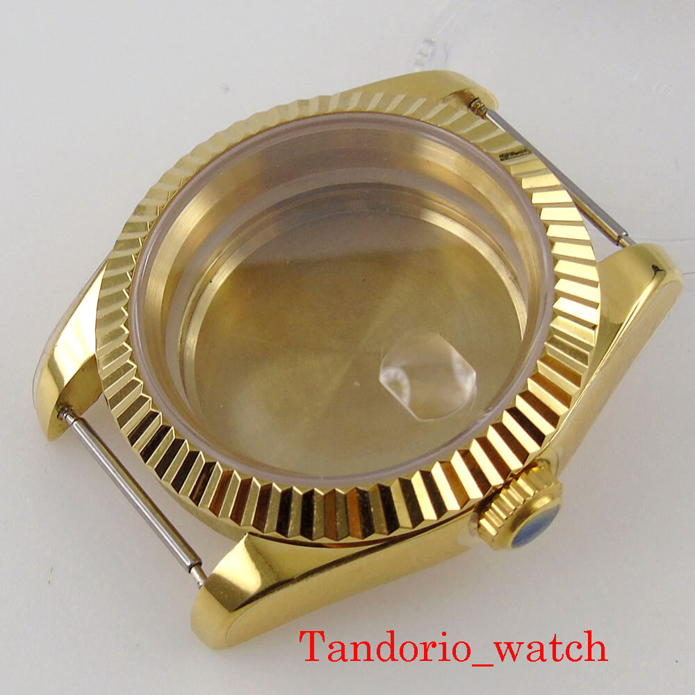 39mm Luxury Yellow Gold Watch Case Strap For NH35A NH36 MIYOTA 8215 Movement