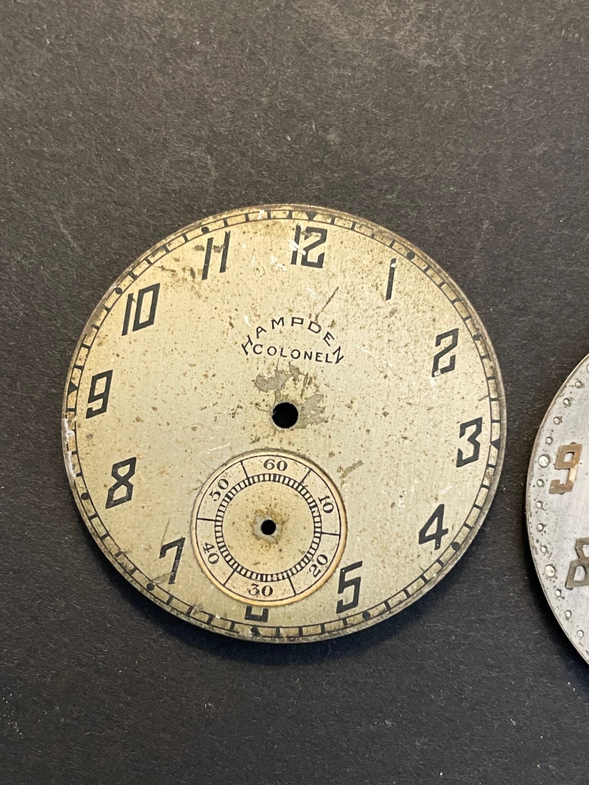 2 Hampden Pocket Watch Dials Dueber Colonel Metal 37mm Part Watchmaker Estate