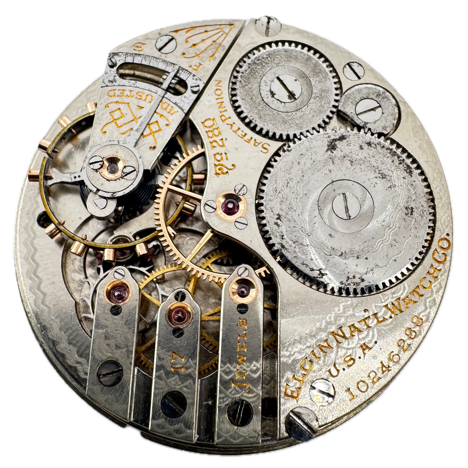 Antique 16s Elgin 3-Finger Bridge Breguet Moon Hands Pocketwatch Movement No 280