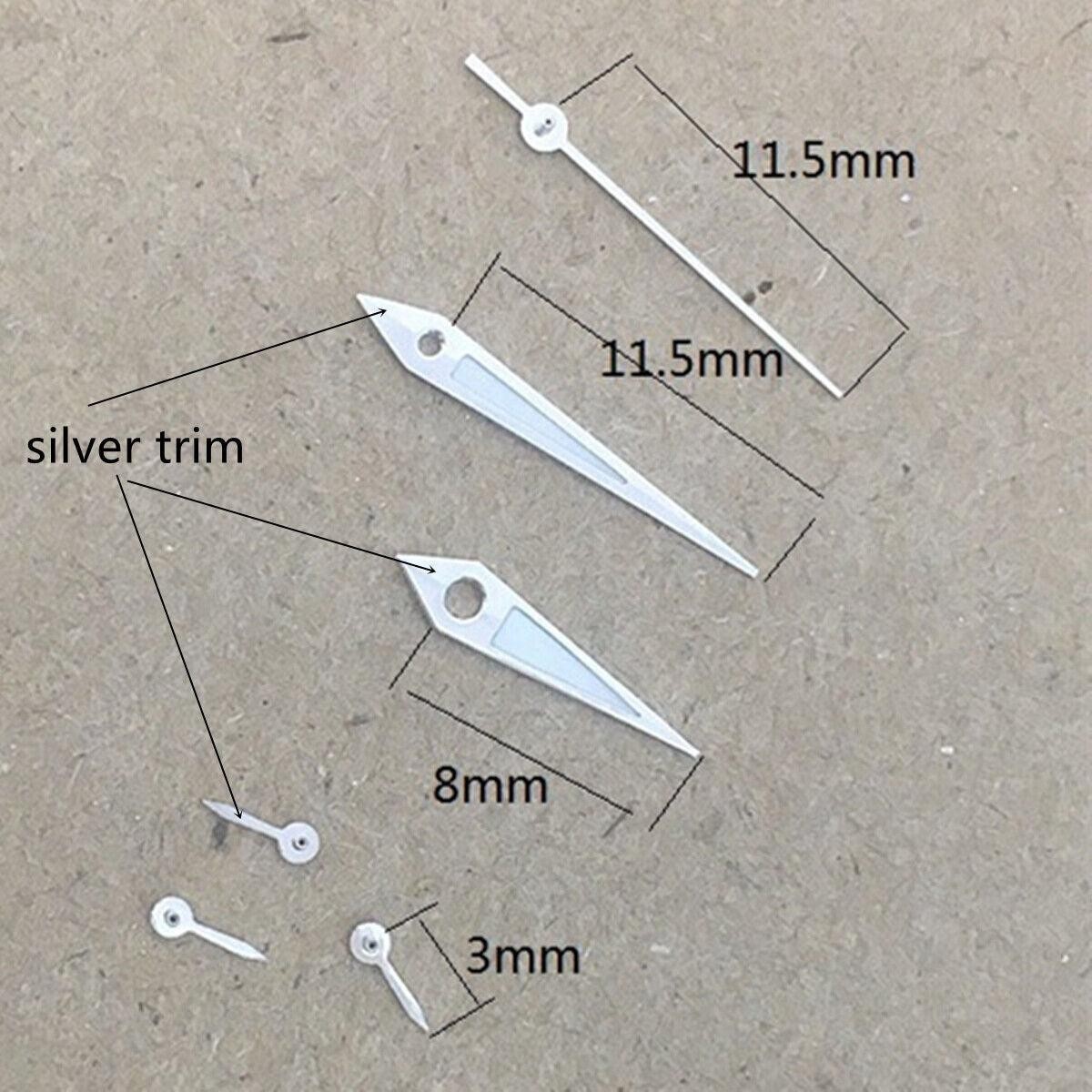 Watch Hands 11.5mm Silver Trim Green Luminous for VX3J VX9J VX7J VX3N VX9N VX42