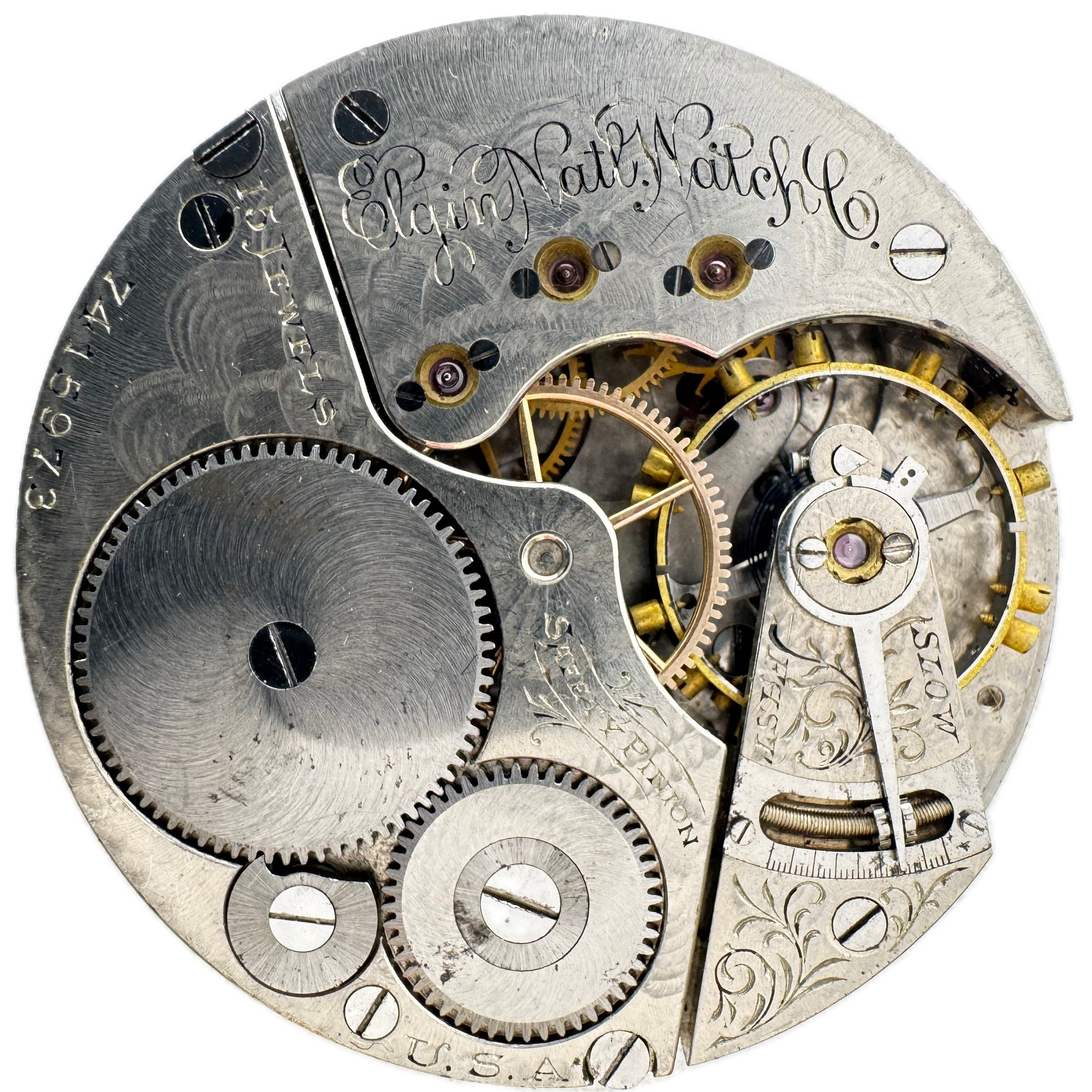 Antique 16s 1898 Elgin 15J Fancy Multicolor Dial Pocket Watch Movement 158 USA