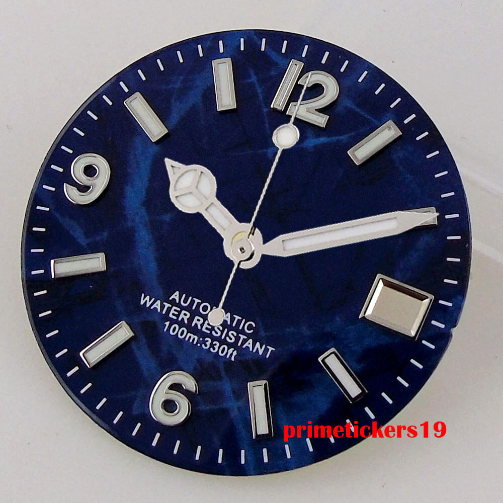 29mm Black/Blue/Green Sterile Watch Dial Date Hands Set Fit NH35 NH35A Movement