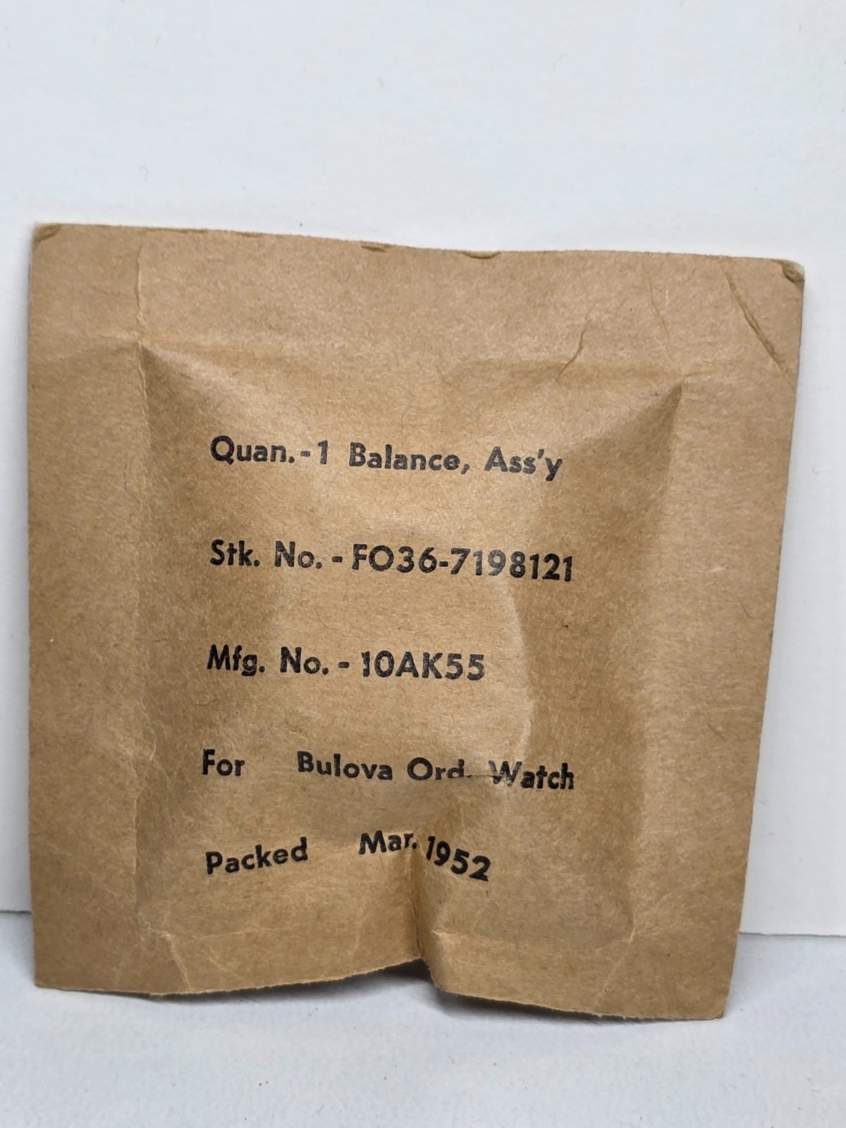 1952 Bulova 10AK55 Watch Balance Assembly F036-7198121 Military NOS Original Pac