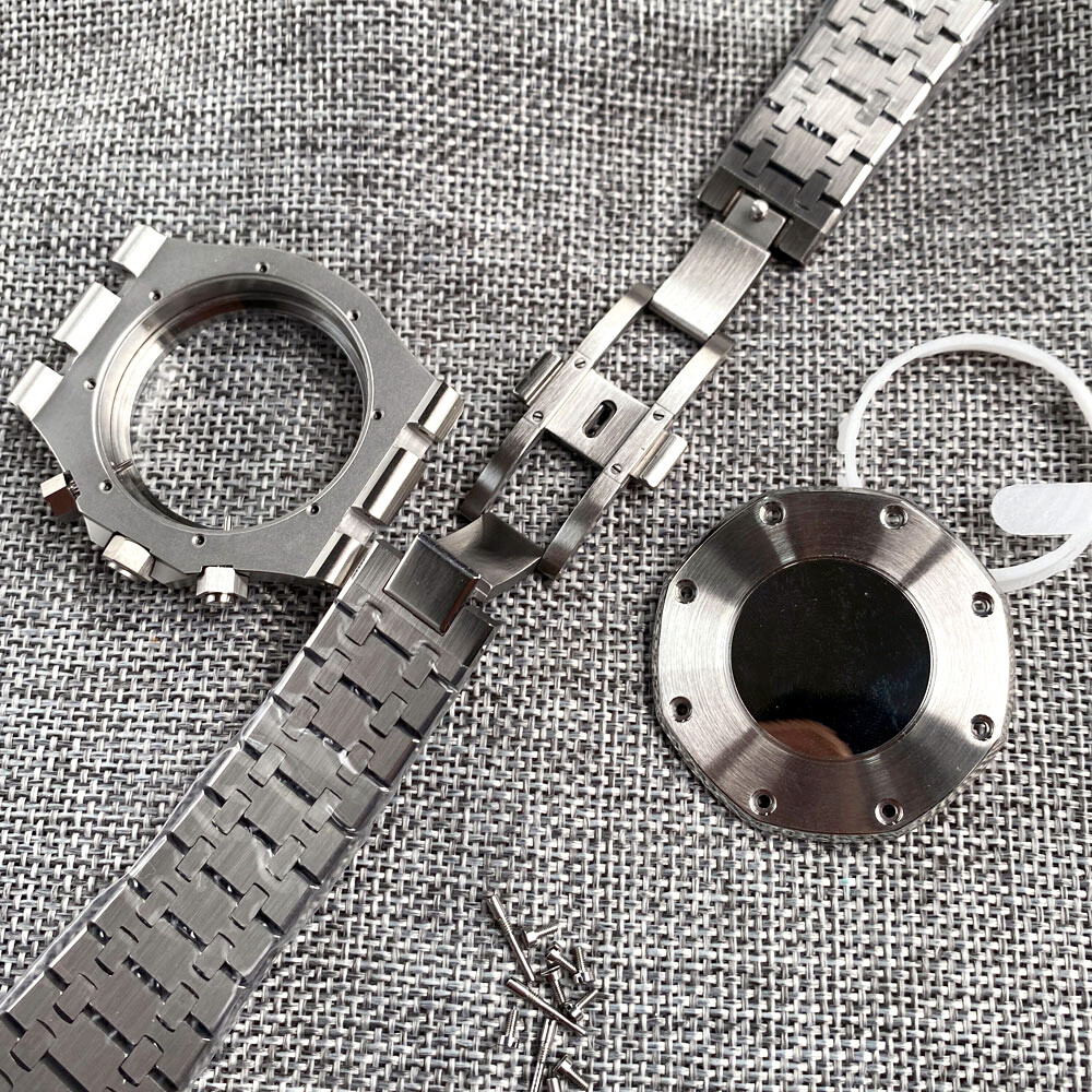 42mm Brushed Watch Case Bracelet 32.1mm Black Blue Dial Fit VK63 Quartz Sapphire