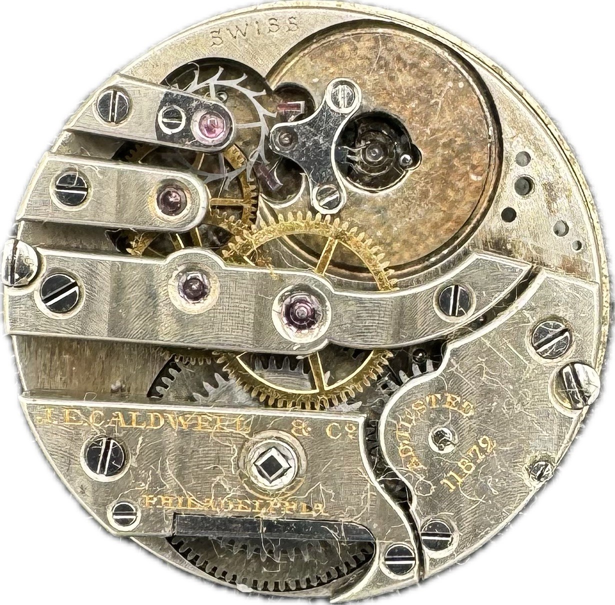 Antique Caldwell & Co. Star Dial Mechanical Pocket Watch Movement for Parts