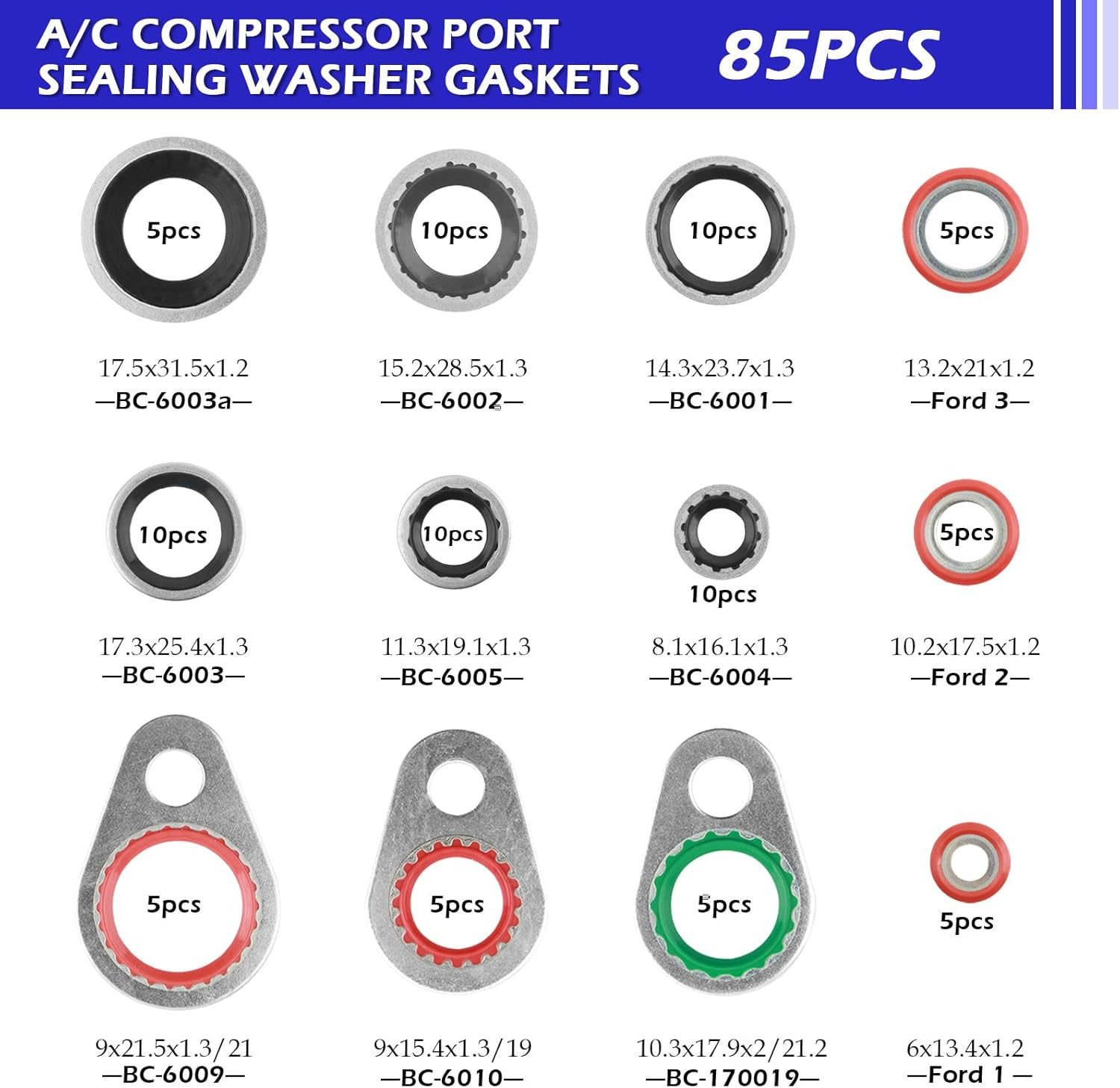 139PCS AC O Ring Kit Contains 30 Sizes,Durable A/C O Ring Assortment Kit with 54
