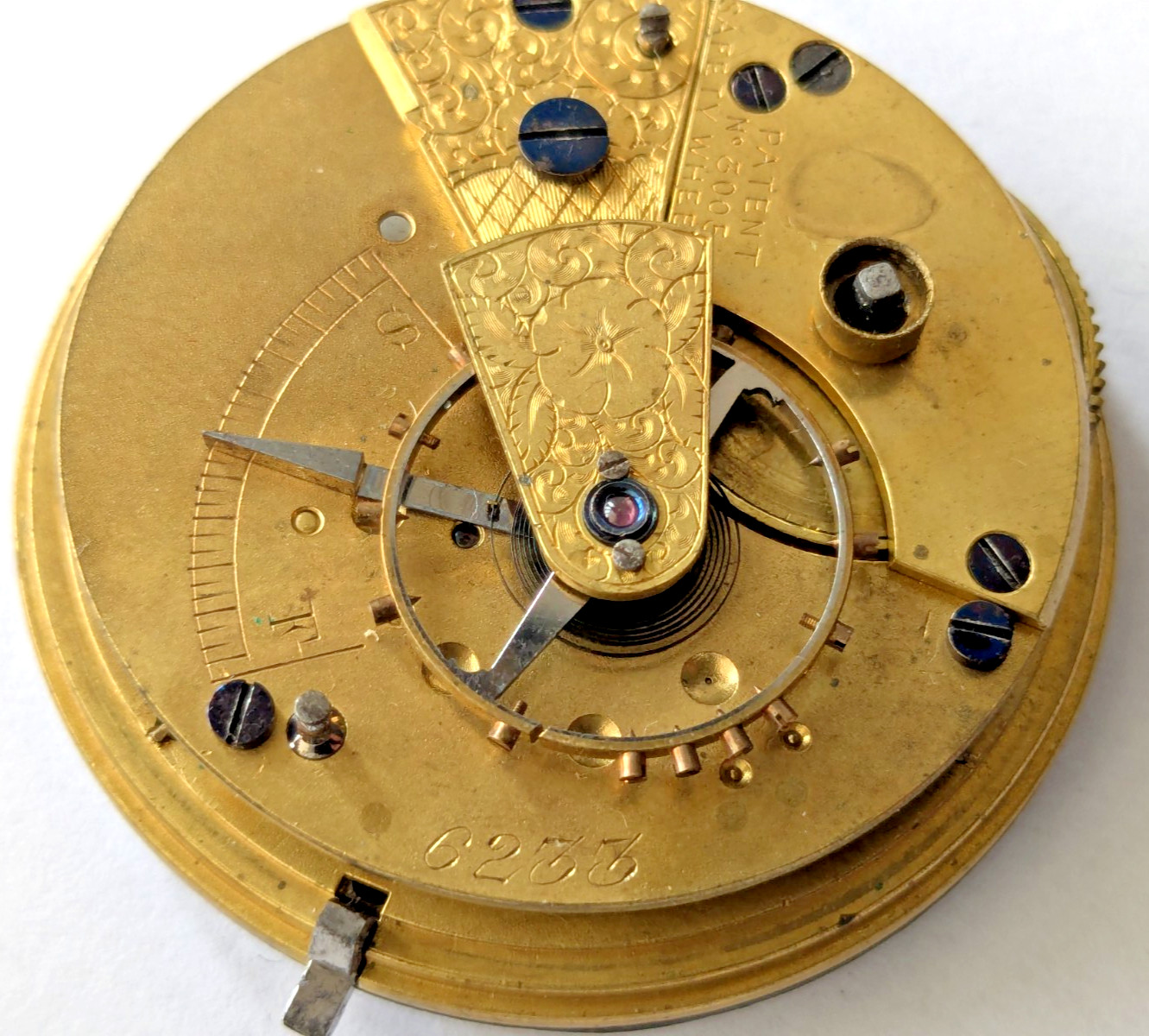 Antique Patent Safety Wheel English Lever Pocket Watch Movement Running 44mm 108
