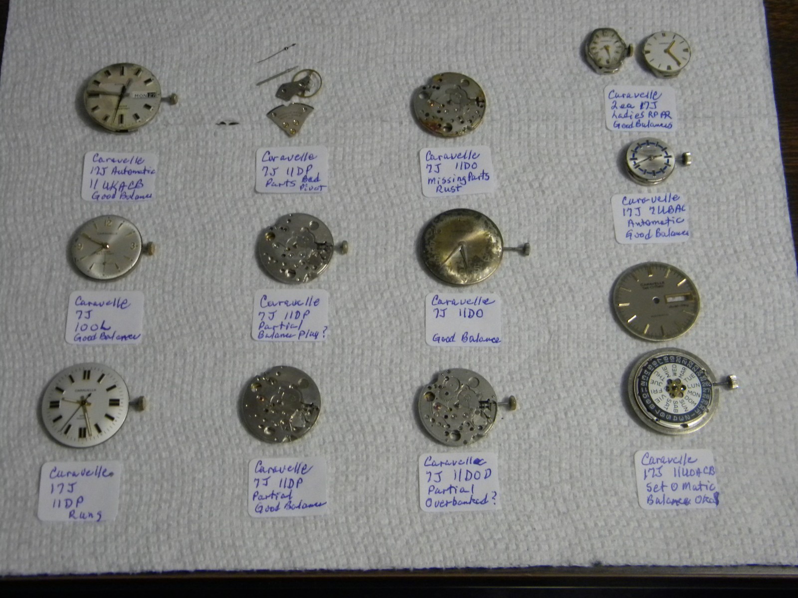 Caravelle Automatic & Manual Wrist Watch Movements Qty 12 Each with Partials
