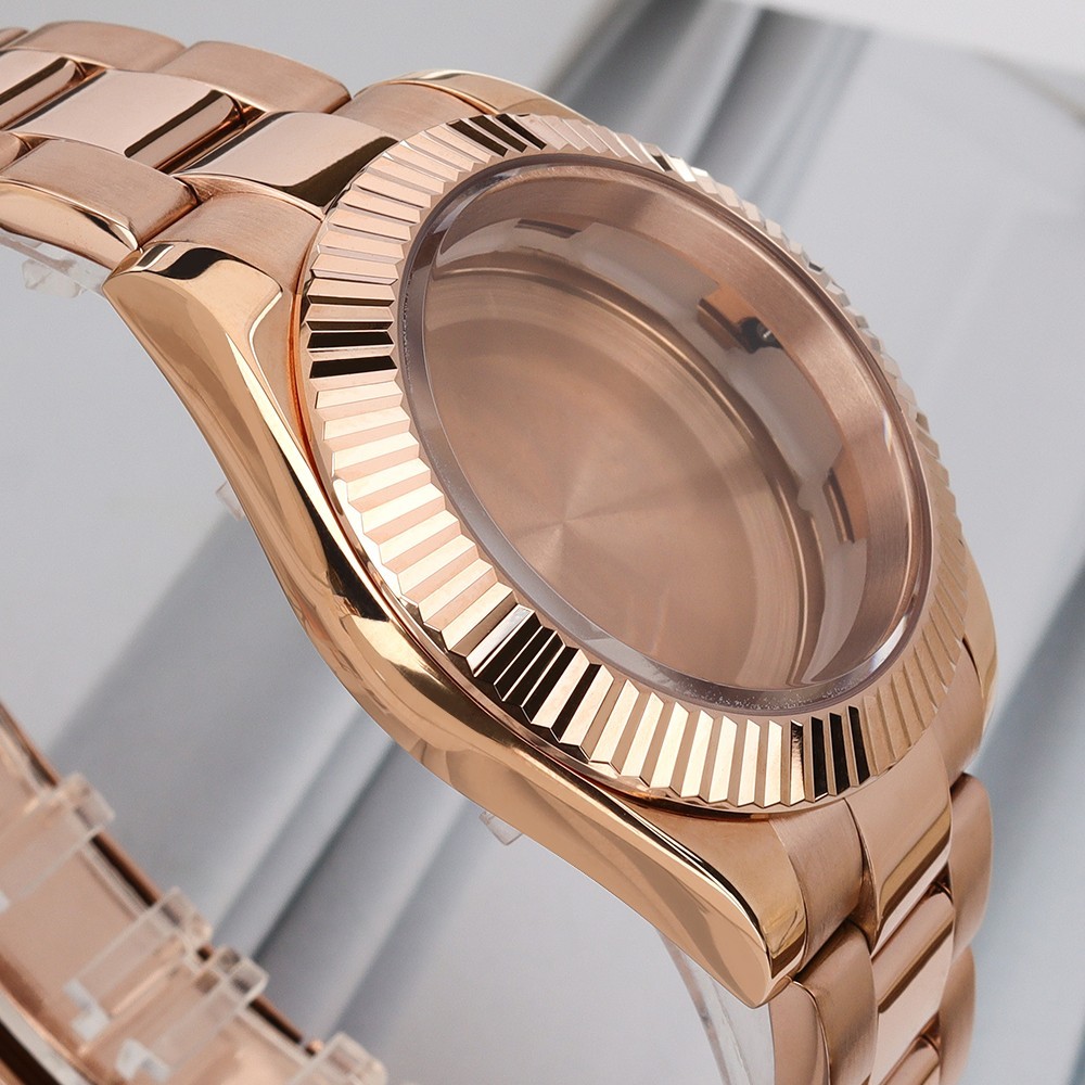 Steel Oyster Rose Gold Watch Case 36mm/39mm Fluted Bezel For Seiko NH35 Movement