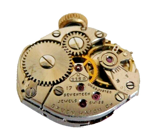 GRUEN 225 PRECISION 17 JEWELS MOVEMENT WITH HANDS & DIAL. USED
