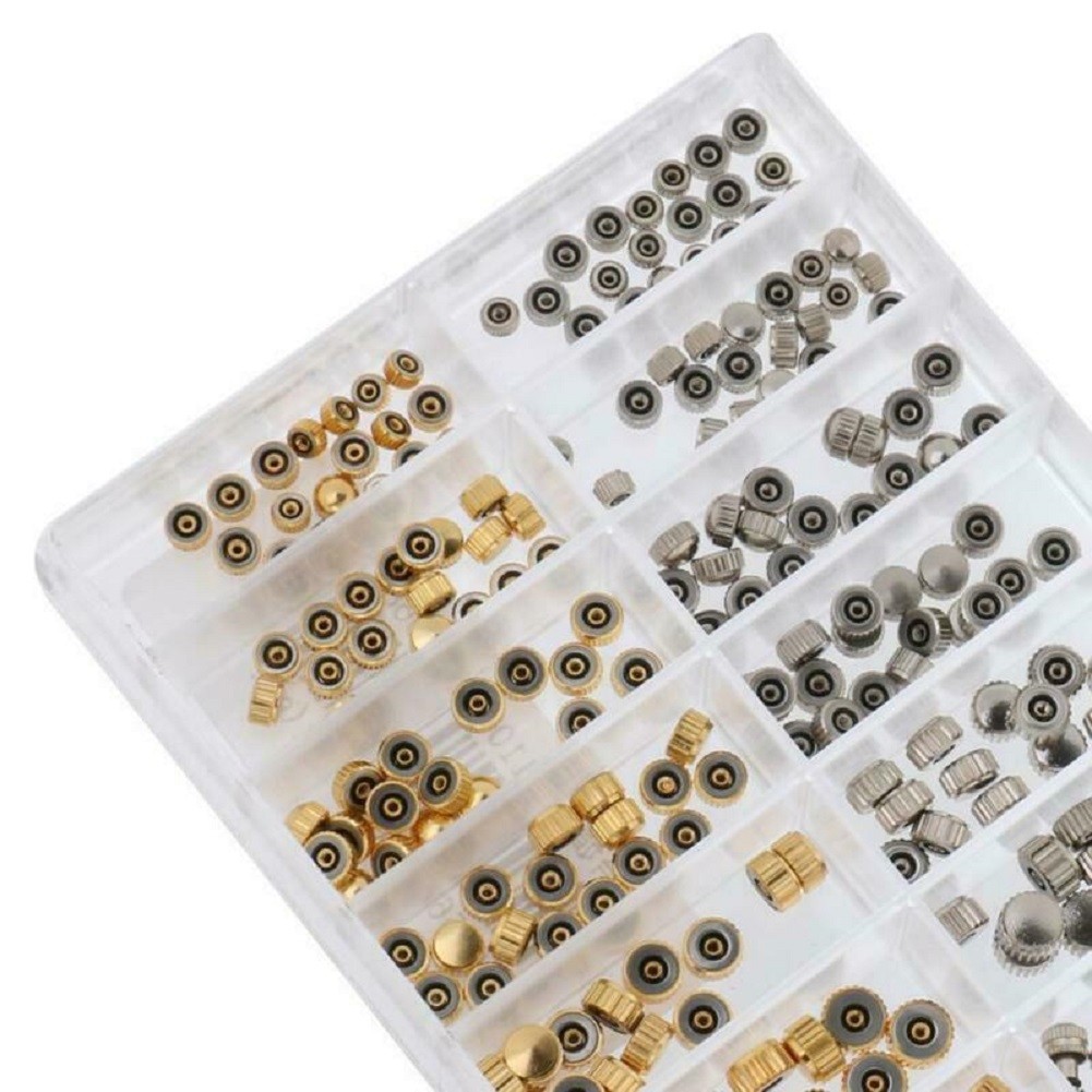 Mixed Sizes Silver Gold Watch Stem Crown Repair Parts Assortment Set Gold&Silver