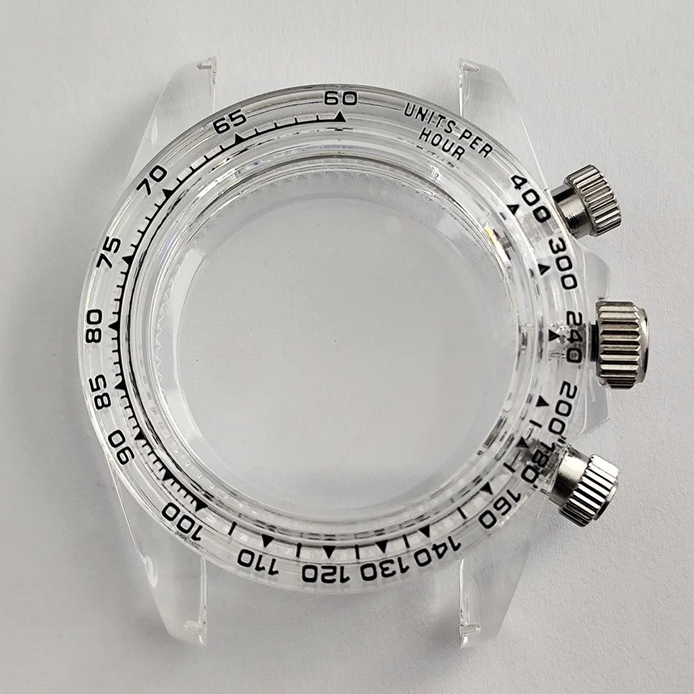 39.3mm Transparent Watch Case Acrylic Case for VK63 Movement Wristwatch Parts