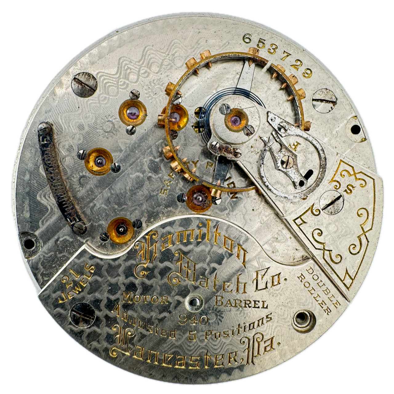 Antique 18s 1910 Hamilton Mechanical Railroad Class A Pocket Watch Movement 940