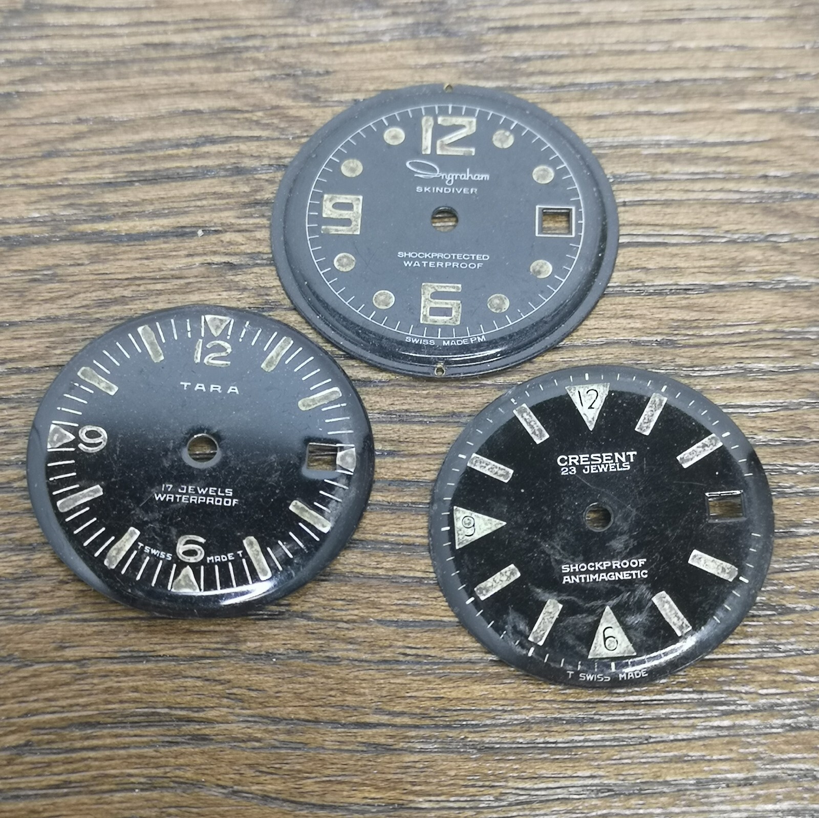 Skin Diver Watch Dials Parts – 3 Pieces – Crescent, Tara and Ingraham (CS86)