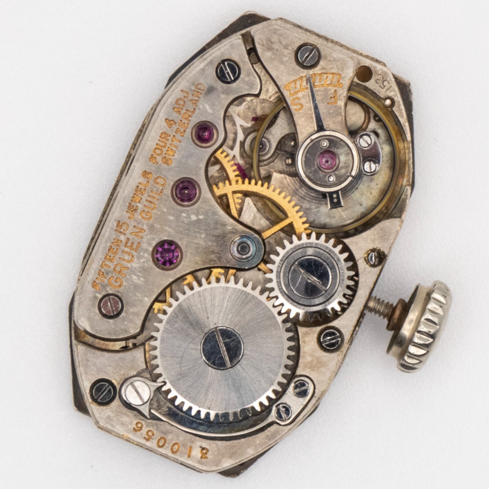 Vintage Gruen 15.5 x 25 x 5.2 mm 15-Jewel 4-Adjustment Wristwatch Movement