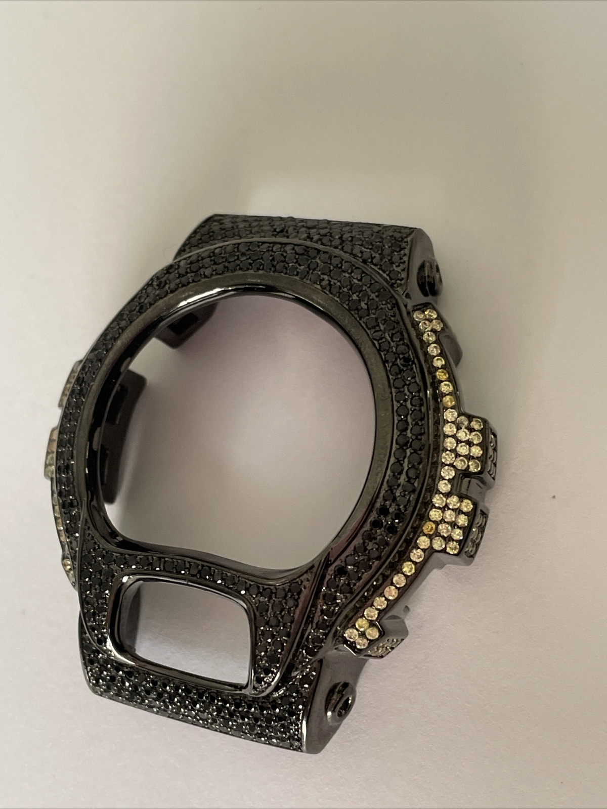 Casio G- Shock DW-6900 Black Steel Cubic Zirconia Yellow & Black CZ Watch Bezel