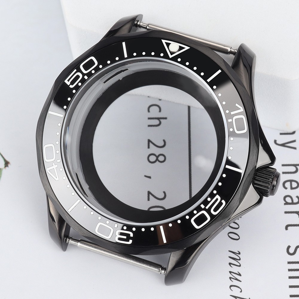 PVD Black Steel Pilot Watch Case 41mm Sapphire 10ATM For Seiko NH35 38 Movement