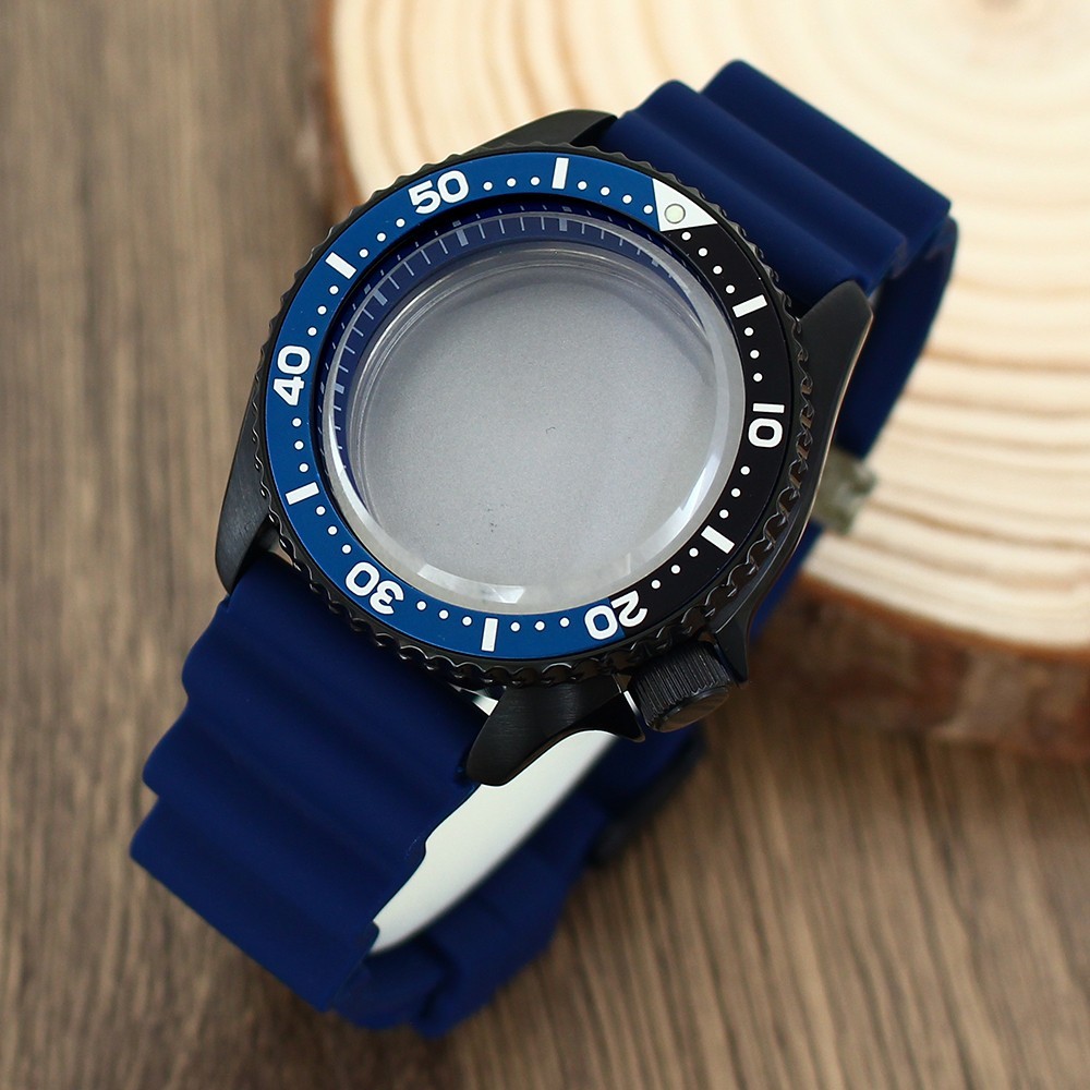 42.5mm Black Steel 10ATM Watch Case Strap Modify SKX007 Mod Sapphire Fit NH35 36