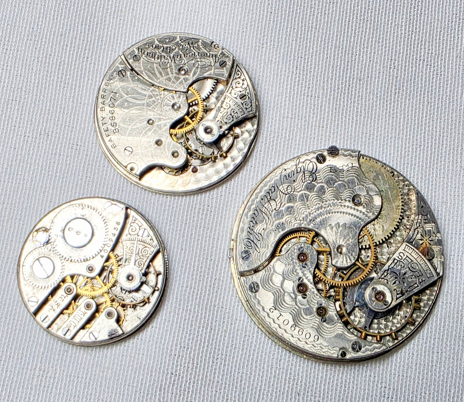 3 Pocket Watch Mechanical Movements Elgin Waltham Trenton Parts Repair Steampunk