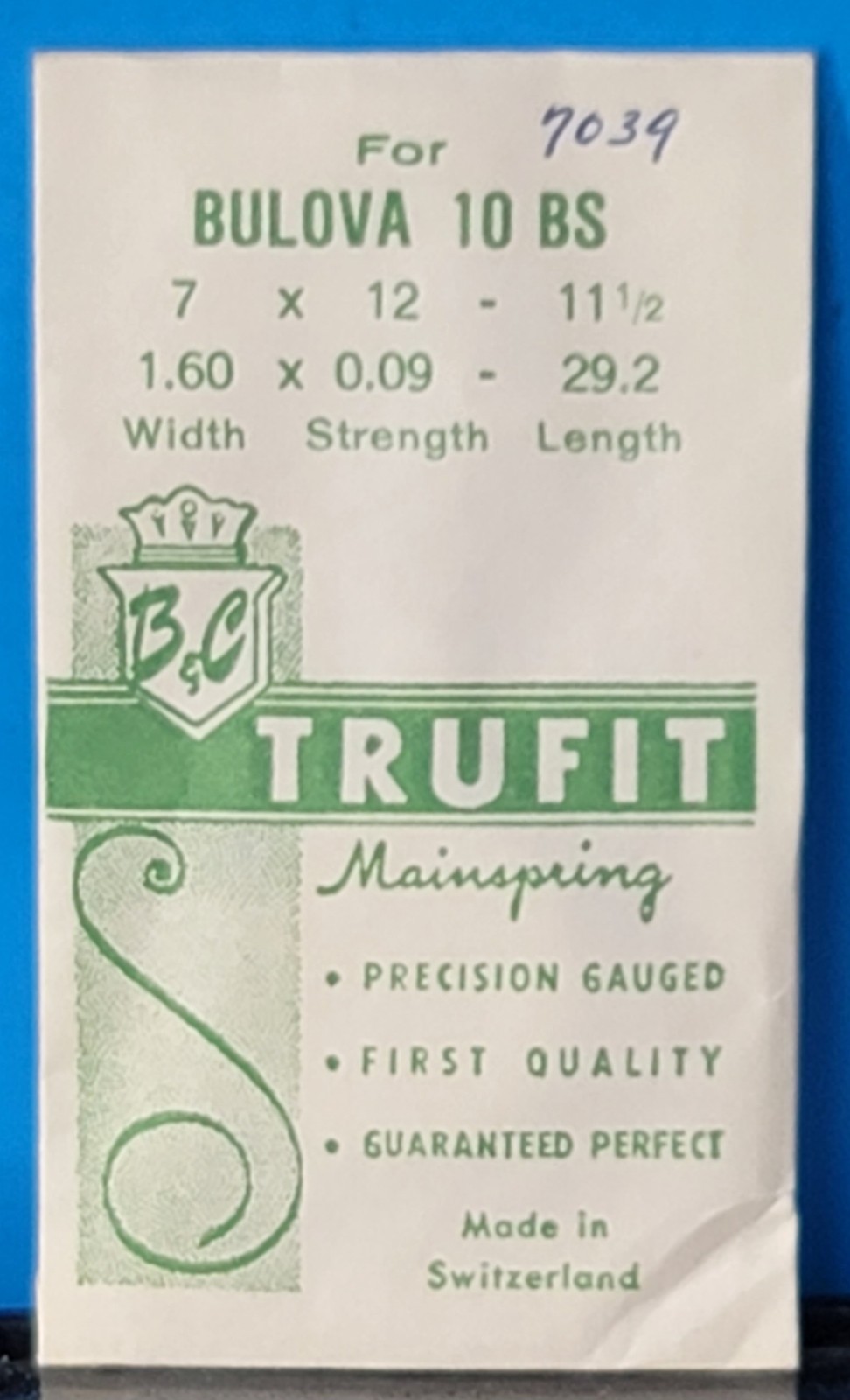 Bulova 10BS Mainspring Trufit Replacement Watchmaker Repair Part NOS Swiss WB1g