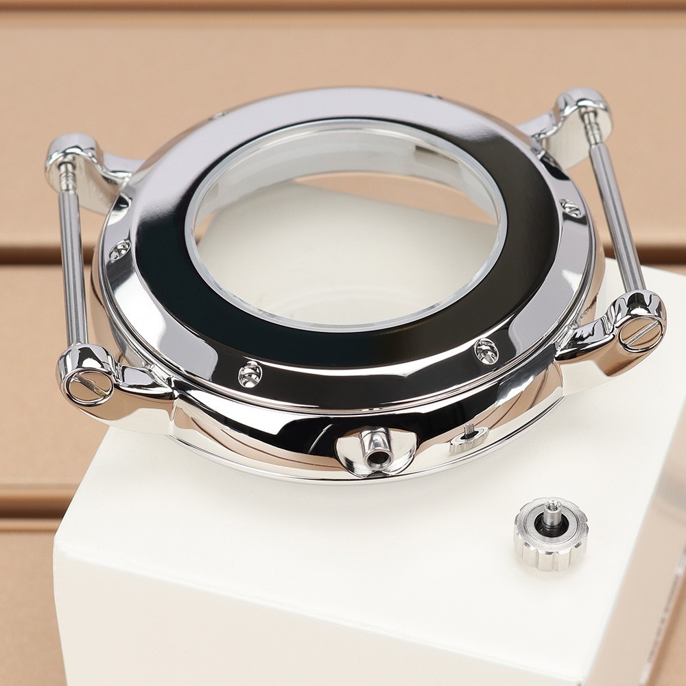 Steel Domed Bezel 44mm Diver Watch Cases Polished 10ATM For Seiko NH35 Movement