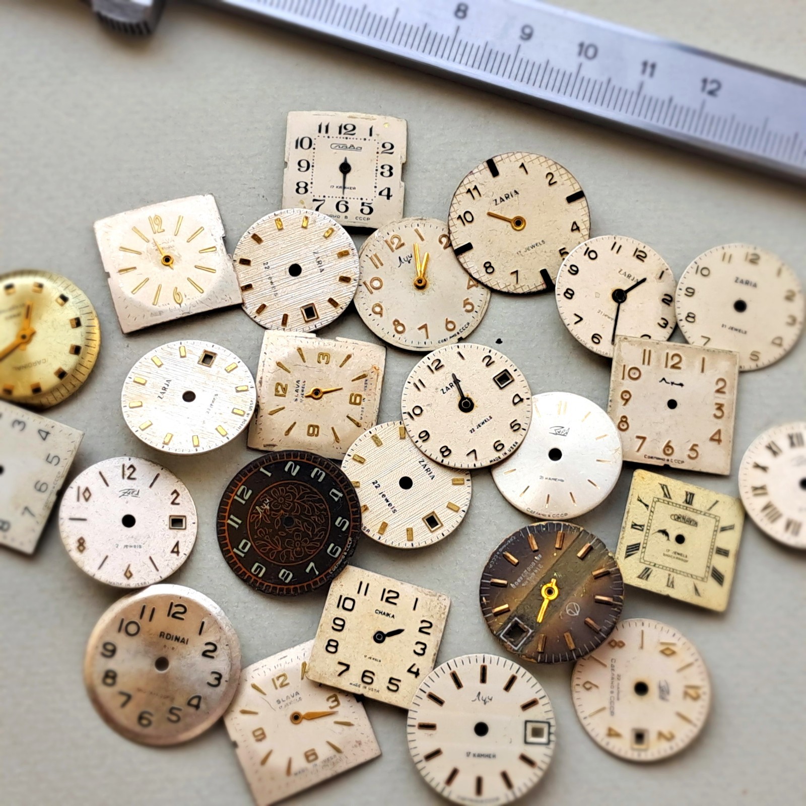 Lot of 25 Vintage Watch Dials • Mixed Shapes & Colors • USSR/Soviet • Steampunk