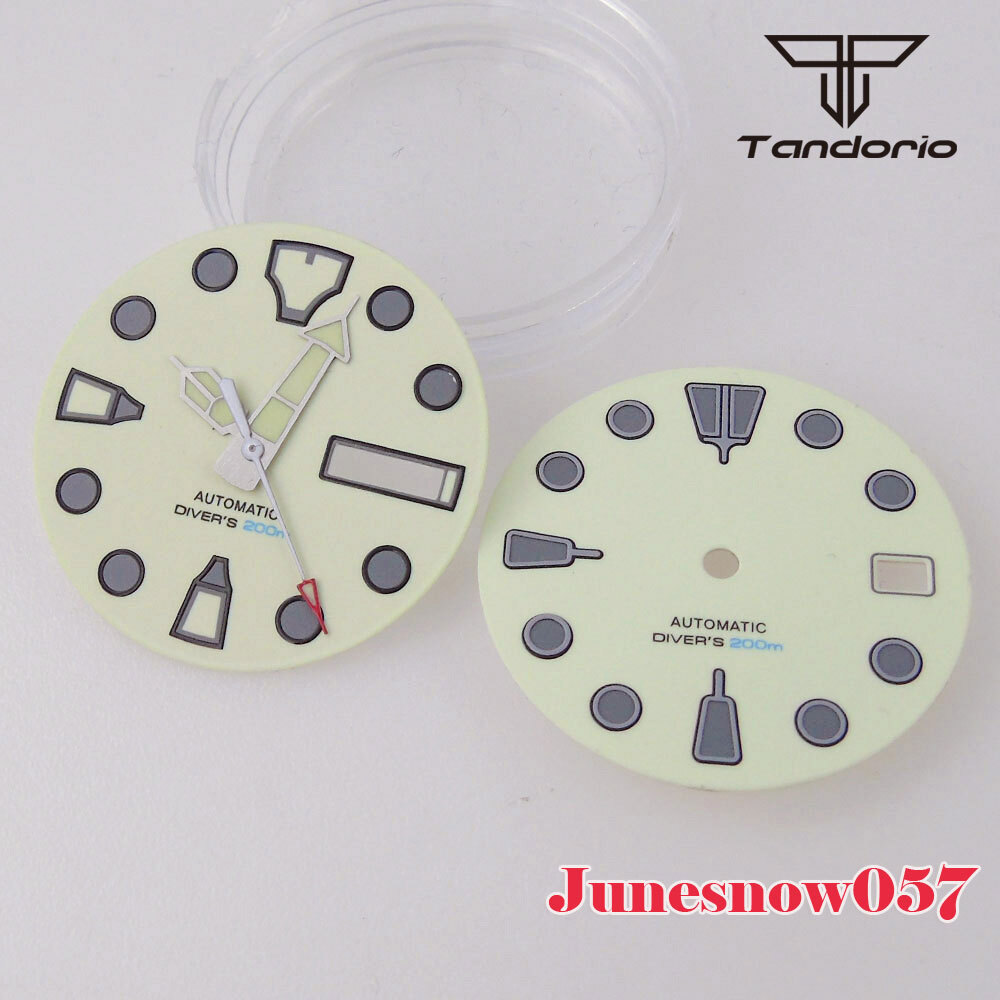 29MM Beige White Sterile Watch Full Lume Green Dial Men Fit NH35A NH36A SKX SRP