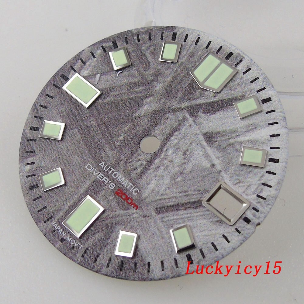 29MM Luminous Grey Meteorite Pattern Watch Dial Fit Japan NH35A Mens Watch Date