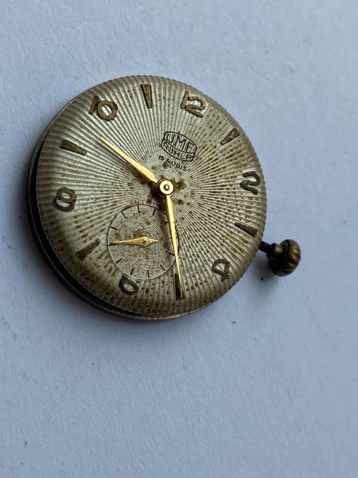 Vinatage MEN watch parts MOVMENT UMF RUHLA 15 JEWELS GERMANY RUNNING DIAL HANDS
