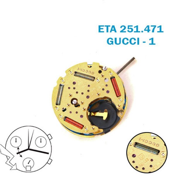 ETA 251.471 GUCCI-1 Swiss Watch Movement–23 Jewels-Chronograph-White Date at 6.