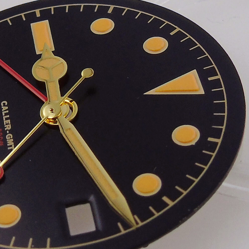 2024 New 29mm Watch Dial Face Yellow Gold Hands Fit NH34A GMT Diver Watch Parts