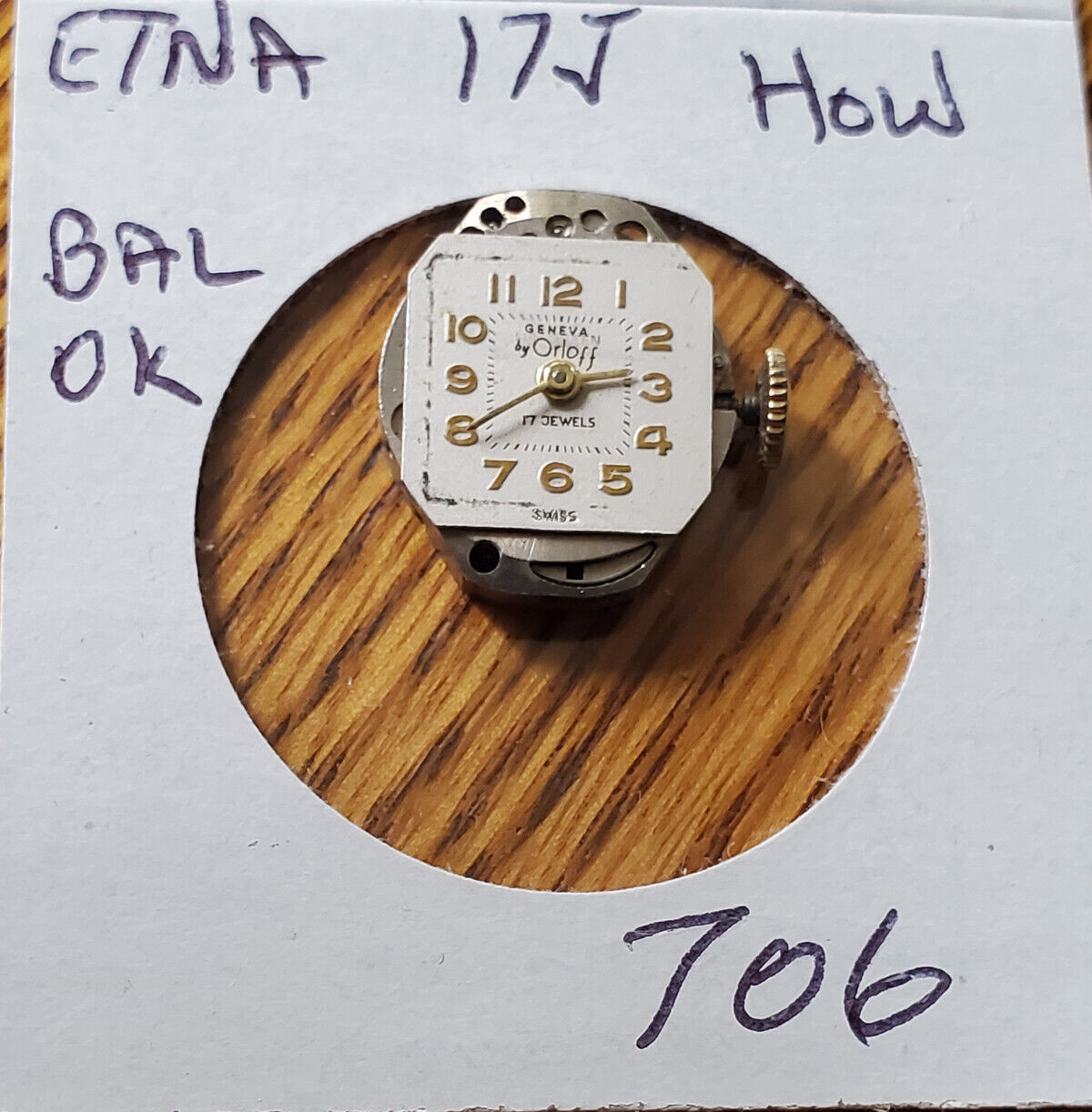 LADIES ETNA 17J HOW WRIST WATCH MOVEMENT #706
