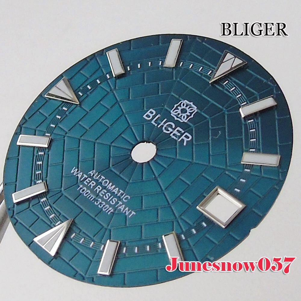 Bliger Blue/White Watch Men Dial Green Lume 29MM Fit NH35A NH36A SKX SRP