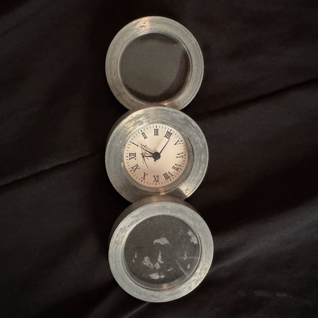 Silver Round Metal Desk Clock with Picture Frames