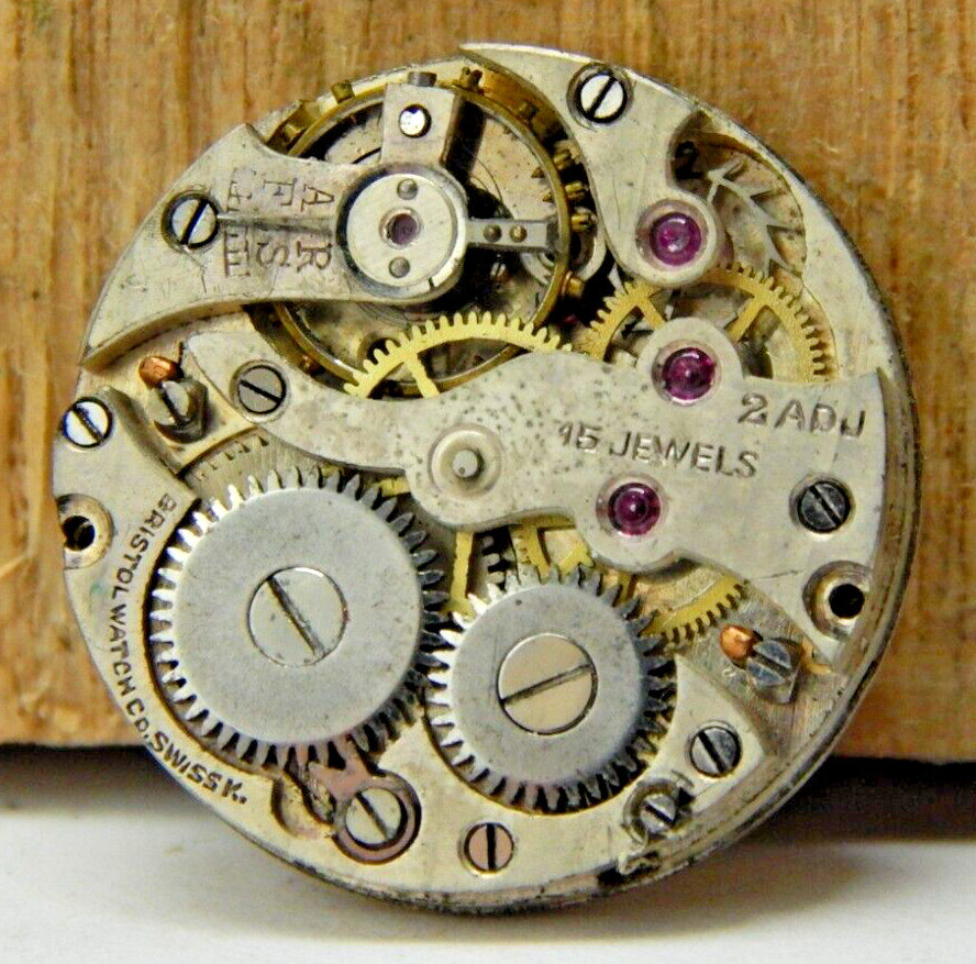 Vintage Bristol watch co 15 jewel 2 adjustment openface pocket watch movement
