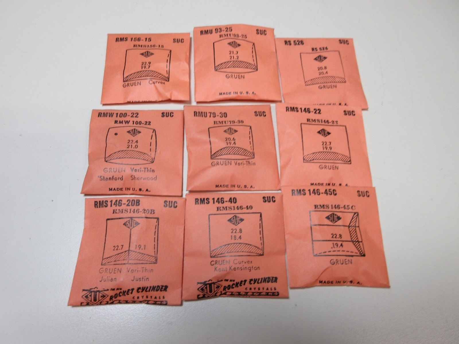 LOT OF SUC FOR GRUEN MENS WATCH CRYSTALS WATCHMAKER REPLACEMENT PARTS #29