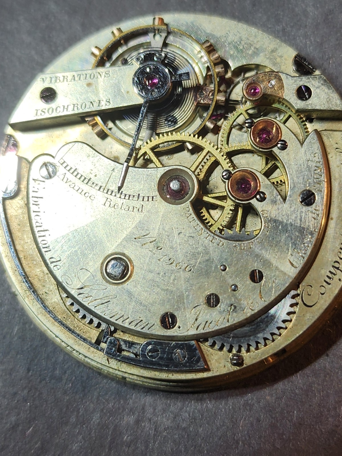 Civil War Era A. Saltzman Jacot & Co Pocket Watch Movement 39mm Nickel Duplex