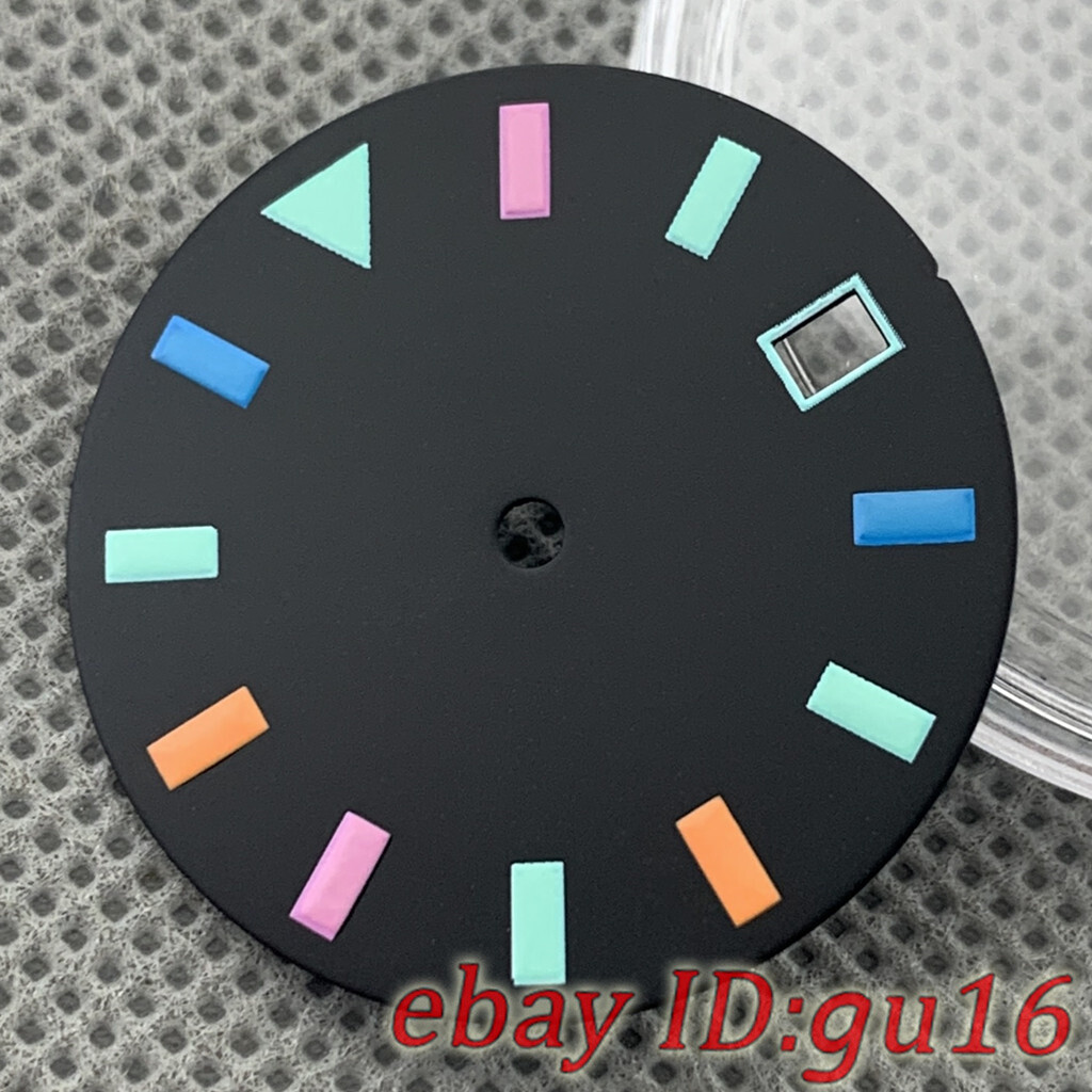 29mm Sterile Black Watch Dial Green Luminous Fit NH34 NH35 NH36 Movemen