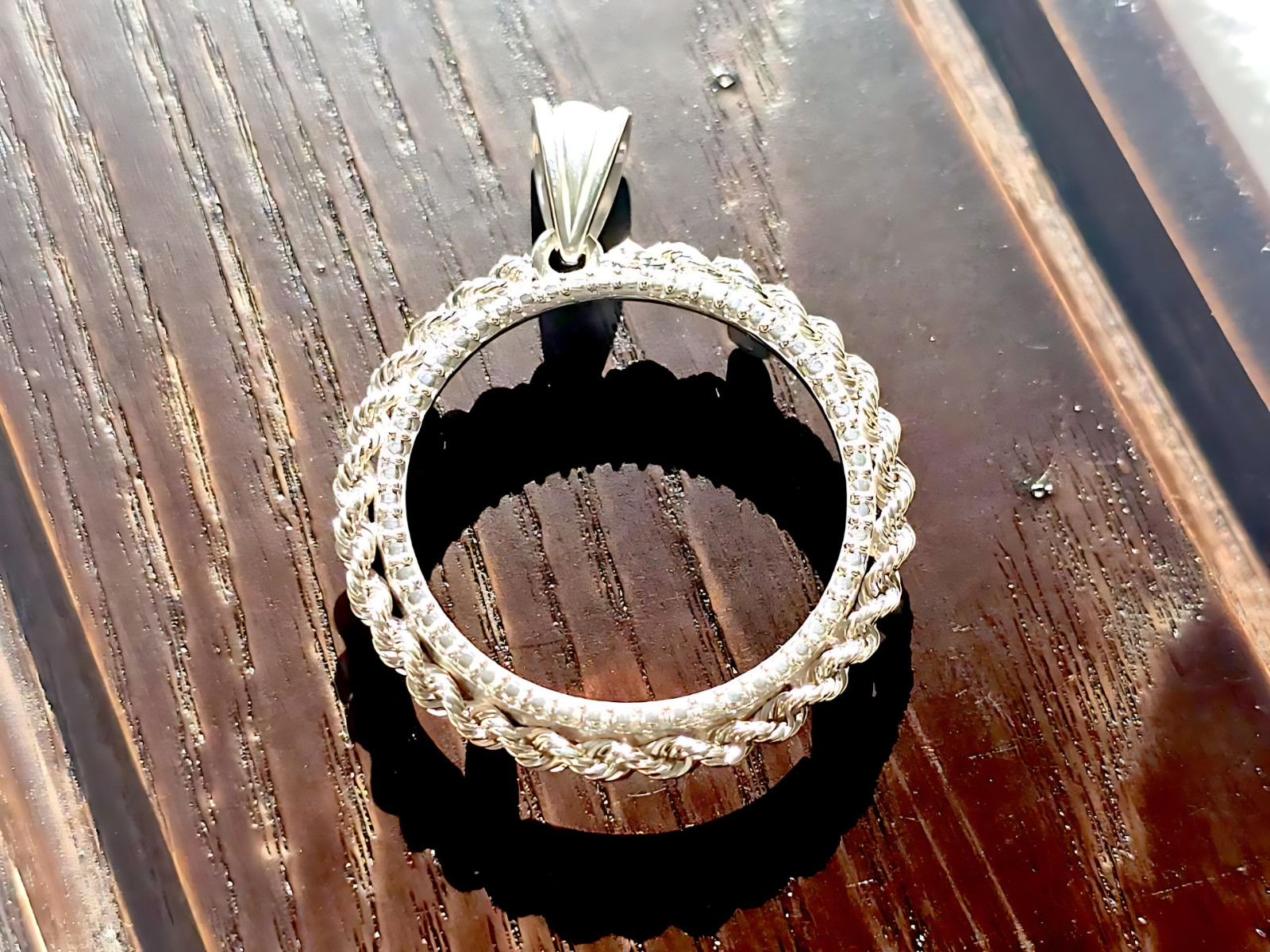 925 Sterling Silver Prong Back Illusion Rope Bezel for 24mm Quarter 25Cent Coins